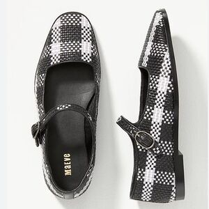 NEW Anthropologie Maeve Black/White Leather Square Toe Woven Mary Jane Flats